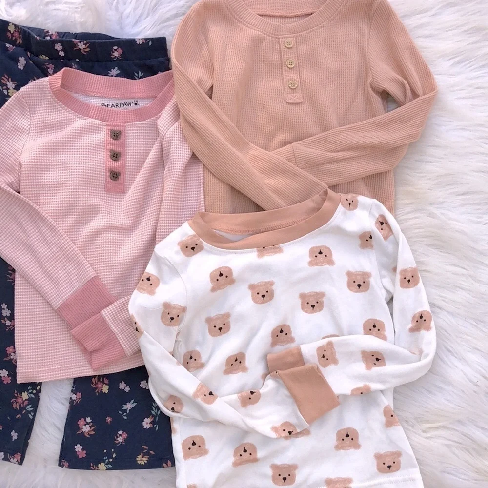 Cozy Kids Pajama Set - Pink, Peach, and Navy size 3T